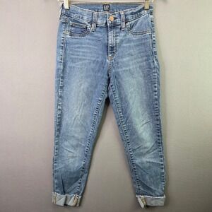 Gap Denim Favorite Jegging Size 27 Blue Medium Wash High Rise Raw Hem Jeans